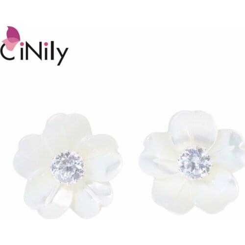 CiNily Created Shell Cubic Zirconia Authentic 100% 925 Sterling Silver Wholesale Flower for Women Jewelry Stud Earrings SE023