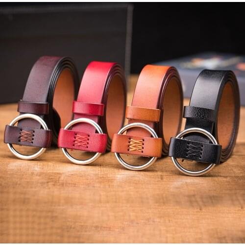 Genuine Leather Round Buckle Minimalism Jeans Women Belt Lady Luxury Cowskin Fashion Decoration Leather Belt