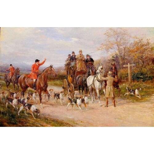 Animal Art Oil Painting landscapes Heywood Hardy A Narrow Miss at the Crossroads horses Paintings Hand painted
