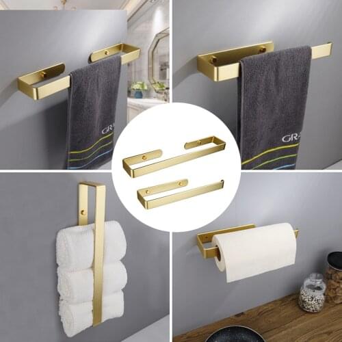 Golden Bathroom Towel Holder Kitchen Roll Paper Towel Rack Storage Shelf Home Organizer Screw Mounted/Self-Adhesive No Drill