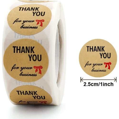 100-500pcs Thank You Kraft Paper Sticker Thank You For Your Business Stickers With Bow Knot Cat Thanks Holiday Gift Decor Labels