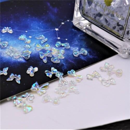 100Pcs Aurora Shiny Jewelry Nail Rhinestones Bowknot Butterfly Multi-shapes AB Colors Charms 3D Stickers Glitter Gems Wholesale
