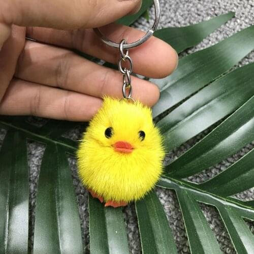 5Pcs Furry Yellow Duck Fluff Soft Chick Keychains Easter Keyring Handbag Jewelry