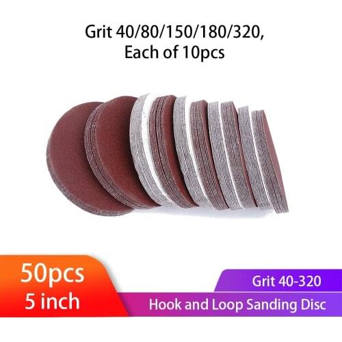 50pcs 5inch 125mm sanding Disc Round Red Sandpaper Self-adhesion Hoop and Loop Sand paper Assorted Grit 40-320 Woodwork Tool