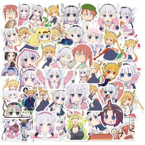 50PCS Anime Miss Kobayashis Dragon Maid Stickers Gift For Girl DIY Stationery Laptop Guitar Phone Notebooks Cute Decal Sticker