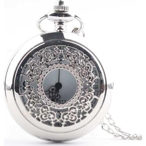 50pcs/lot Silver Hollowed Flower Vine Quartz Pocket Watch Men Women Gift Watches Necklace Wholesale