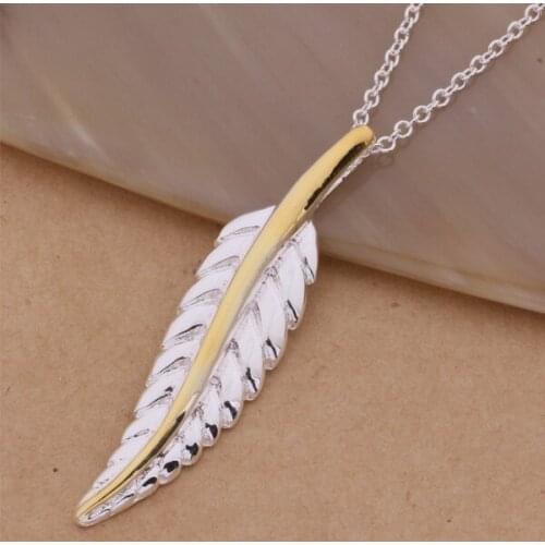 AN305 stearling silver color color Necklace silver color color fashion jewelry pendant feather /bbjajsqa amhajdoa