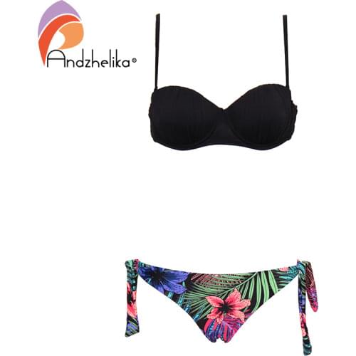 Andzhelika Bikinis Women Sexy Bikini 2021 Mujer Swimsuit Push Up Bikini Set Solid Brazilian Beach Bathing Suit Swimwear Biquini