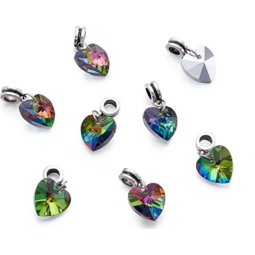 50Pcs Large Hole Alloy European Dangle Beads Charms with Electroplated Glass Heart Pendants For Bracelet Necklace Jewelry Making