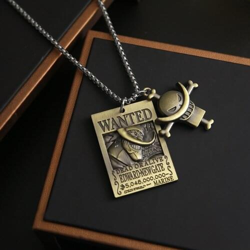One Piece White Beard Edward Newgate Wanted Necklace Metal Pendant Chain Choker Necklaces Charm Gifts Jewelry collares