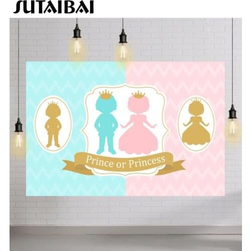 Boy or Girl Gender Reveal Party Photo Background Newborn Baby Shower Photography Backdrop Prince or Princess Cake Table Decor