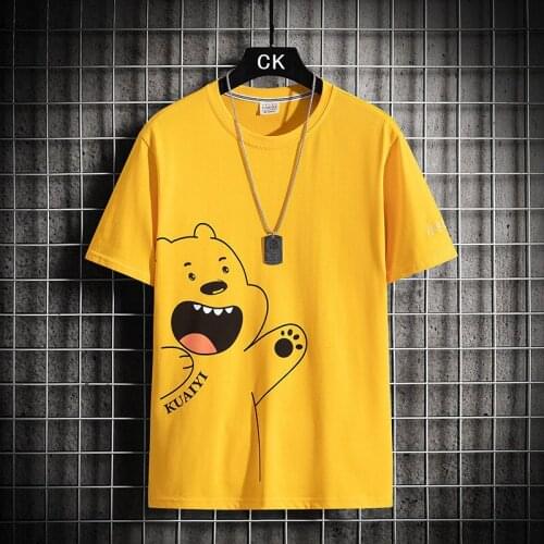 T Shirt Fashion New Short Sleeve Yellow Black White Printed Youth Anime Shirt Casual Summer Tees Tops O-Neck Mens T Shirts