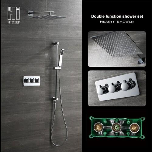 HIDEEP Solid Brass Bathroom Shower Set Rain Hand Shower Head Bath Shower Mixer Rainfall Shower Kit Wall Embedded