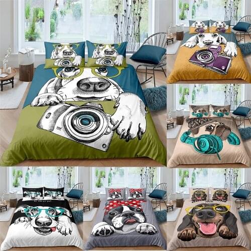 Printing Cute Dog Bedding Set Duvet Cover & Pillowcase Quilt Cover Single King Queen Size Bed Sets Luxury Kids Cartoon Bedlines