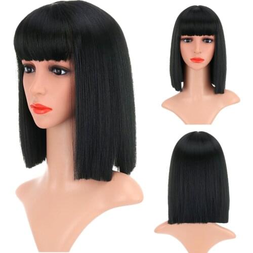 Short Bob Wig With Air Bangs Short Bob Straight Synthetic Heat Resistant Fiber Colorful Ombre Costume Wigs Cosplay Wig 12 Inch