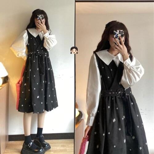 Preppy Style Suit Womens 2021spring New Japanese Girl Double-Sided Dress Peter Pan Collar Blouse kawaii clothing lolita dress