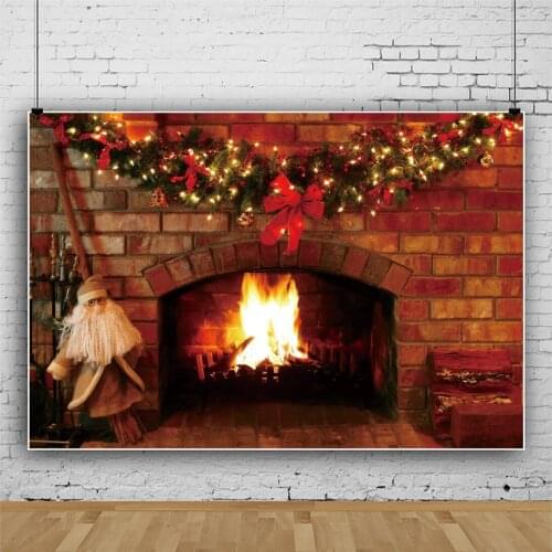 Laeacco Brick Wall Fireplace Burning Flame Christmas Santa Claus Family Photocall Photographic Backdrops Photozone Photo Studio