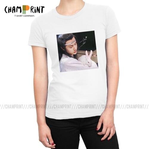 Lan Zhan Holding Bunny Womens T-shirt The Untamed Lan Wangji Aesthetic T Shirts Round Neck Tees Top Graphic Clothes for Female