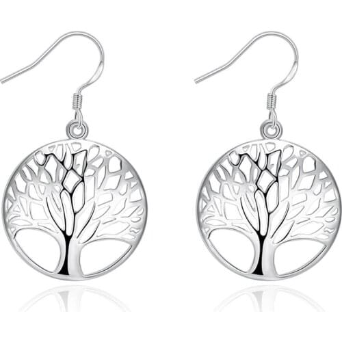 LByzHan Authentic 925 Sterling Silver DIY Life Tree Drop Earrings Ladies Nature Lucky Jewelry Natural Earrings E01