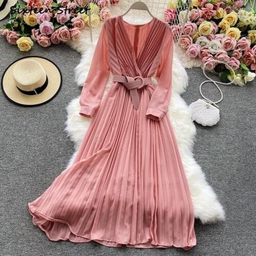 Maxi Dresses for Women Long Sleeve French V Neck High Waisted Draped Y2k Vestido De Mujer Vintage Clothing Women Sexy Dress 2021
