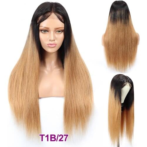 Fashion Lady 1b/27 Ombre Brazilian Lace Closure Wig 4x4 Lace Dark Blonde Human Hair Wigs For Black Women