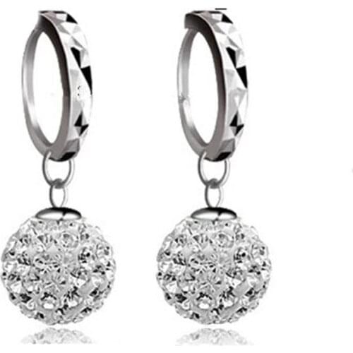 Skysuk Fashion Jewelry Silver Color Sparkly Rhinestone Crystal Ball Drop Earrings Charming Women Long Earrings female pendiente
