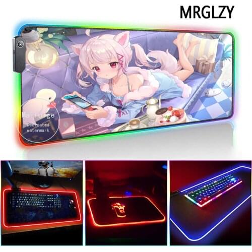 MRGLZY Drop Shipping Multi-size Anime Busty Girl Mouse Pad LED Light RGB Gamer XL DeskMat Gaming Accessories for Laptop Keyboard