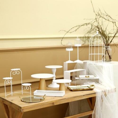 SWEETGO Cake stand set 13pieces white +champagne birdcage Storage racks glass trays cupcake wedding cake tools home decoration