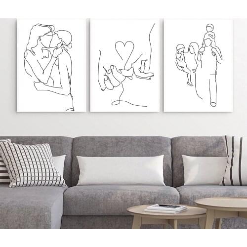 Couple Hand Kiss Wall Art Canvas Painting Abstract Line Drawing Family Poster Minimalist Print Pictures Living Room Home Decor