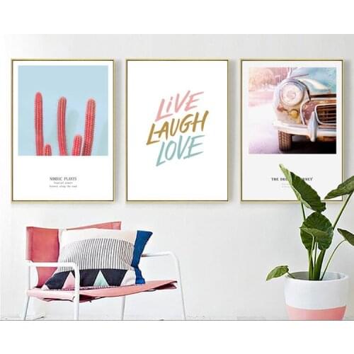 New Nordic Modern Canvas Painting Tropical Plant Cactus English Frameless Decorative Painting LIVE LAUGH LOVE Home Decor Art