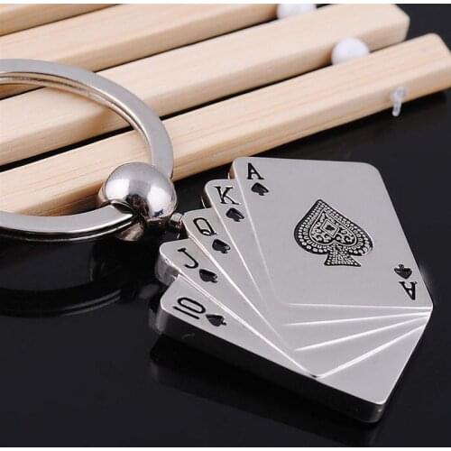 High Quality Novelty Poker Charm Men Keychain Trinket Playing Cards Key Chain Key Ring Jewelry Car Accessory Gift