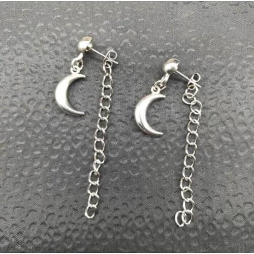 Ex813 Simple new fashion Vintage alloy geometric Moon Tassel chain article pendant earrings Female jewelry accessories
