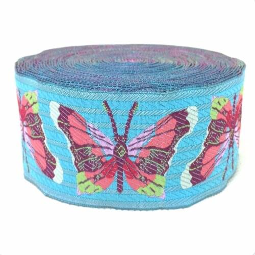 NEW wholesale 1-1/2" 38mm 10yards/sets 100% Polyester Woven Jacquard Ribbon Colorful Blue butterfly HANDMADE lace KTZD15102209