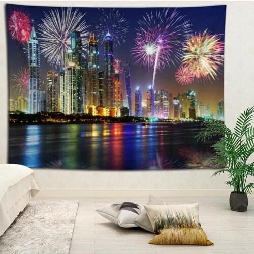 New Arrival Dubai Night Scenery Tapestry Hanging Blanket background wall bedroom Home Art Tapestries Decor Customize your image
