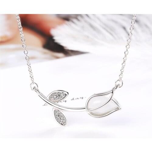 Sole Memory Opal Zircon Valentines Day Gift Rose 925 Sterling Silver Clavicle Chain Female Necklace SNE590