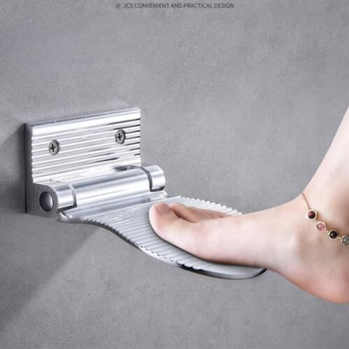 Shower Footstool Aluminium Alloy Black/Silver Wall Mounted 1pc Shower Footstool Bathroom Rest Pedestal Footstool Hardware
