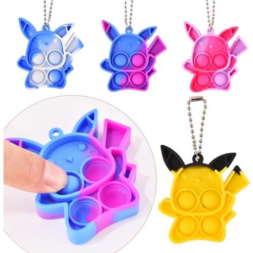 Pokemon Push Pop Keychain Fidget Toys Anti Stress Relief Autism Adhd Anxiety Sensory Bubble Toys Keyring for Kids Christmas Gift