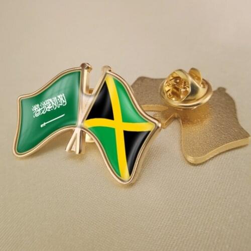 Saudi Arabia and Jamaica Crossed Double Friendship Flags Lapel Pins Brooch Badges