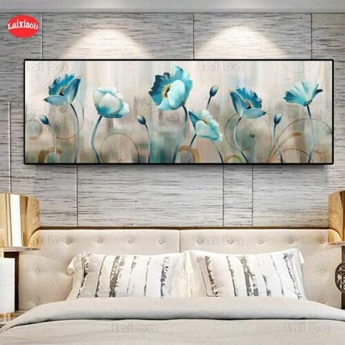 DIY round square diamond embroidery Abstract art, blue flowers pattern cross stitch kits 5d diamond painting rhinestone