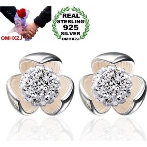 OMHXZJ Wholesale Fashion Sweet Creative For Woman Wedding Gift Lucky Drill Ball Flowers 925 Sterling Silver Stud Earrings YS335