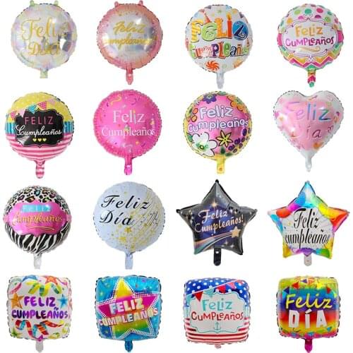 50pcs 18inch Round Feliz Cumpleanos Spanish Happy Birthday Party Mylar Foil Helium Balloons Air Baloes Graduation Air Globos Toy