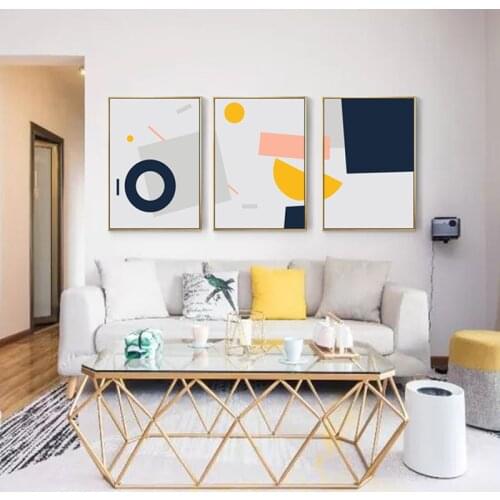 Nordic Refresh Geometric Pattern Combination Canvas Paintings Yellow and Blue Poster Print Wall Art Pictures Living Room Decor