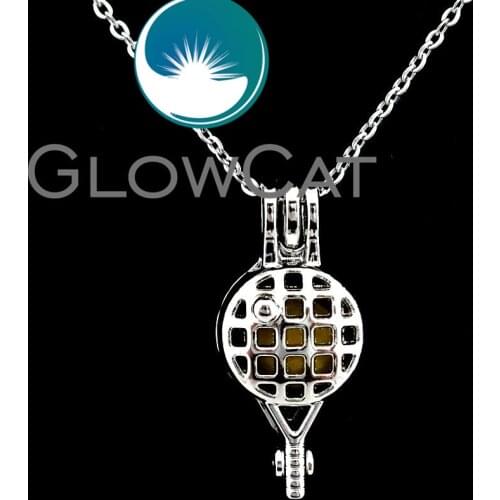 GLOWCAT Sports Tennis Racket Beads Cage Essential Oil Diffuser Aromatherapy Pearl Cage Locket Necklaces Kids Girls Jewelry