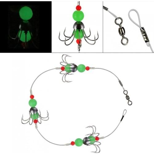 Luminous Octopus Squid String Fishing Hooks Group with Thicken Nylon Line