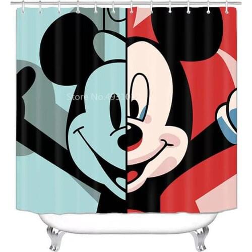 New Mickey Mouse Minnie Shower Curtain Waterproof 3D Cute Cartoon Pattern Shower Curtain with Hooks for Bathroom Decor Gifts