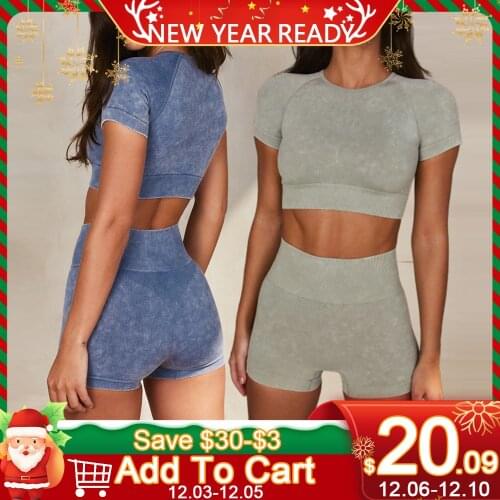 Womens Sports Suits Summer Shorts Crop Tops Sportswear 2-piece Set T-shirt Fitness Workout Tracksuit Casual Womens Clothing