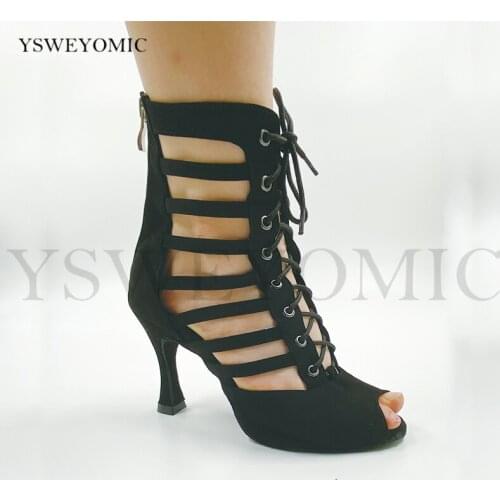 2021 Winter Women Dance Boot Black Nubuck Leather Bachata Salsa Latin Dance Shoes With Suede Outsole 10cm Cuban Heel