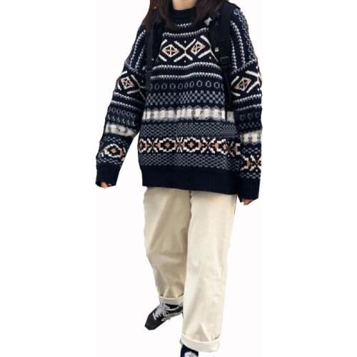 2021 New Korean Leisure Autumn And Winter Series Knitted Wild Four-Color Jacquard Long-Sleeved Pullover Women