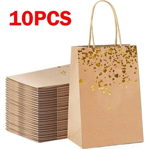 10PCS Bronzing Gift Bags Boxes Festival Party Gift Packaging Kraft Paper Bag New Clothes Shoes Present Wrapping Tote Case Items