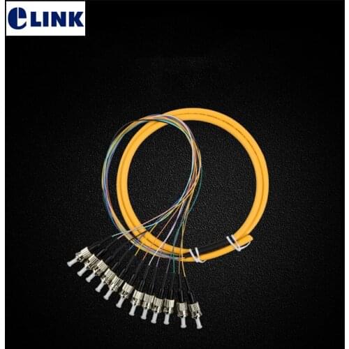 12core ST Pigtails 1.5mtr colored bundle 9/125um SM optical fibre cable with yellow cable 0.9mm inside 12 port factory ELINK